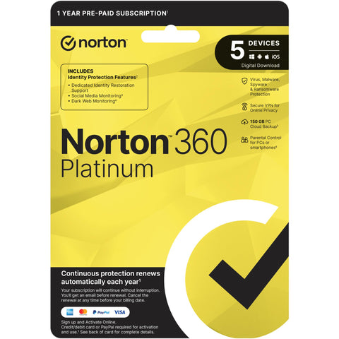 Norton 360 Platinum (5-Device, 12-Month) [Digital Download]