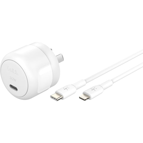 Belkin BoostCharge Compact USB-C Wall Charger 30W with USB-C to Lightning Cable