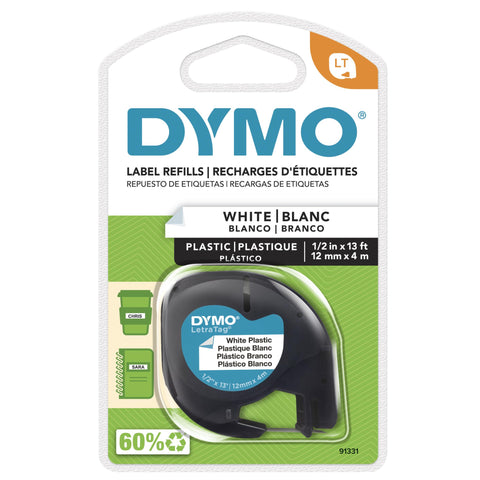 Dymo LetraTag Plastic Label Tape (Black on White)