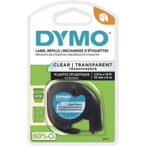 Dymo LetraTag Plastic Label Tape (Black on Clear)