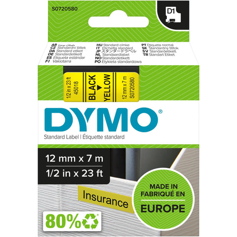 Dymo D1 Label Tape [12mm x 7m] (Black on Yellow)
