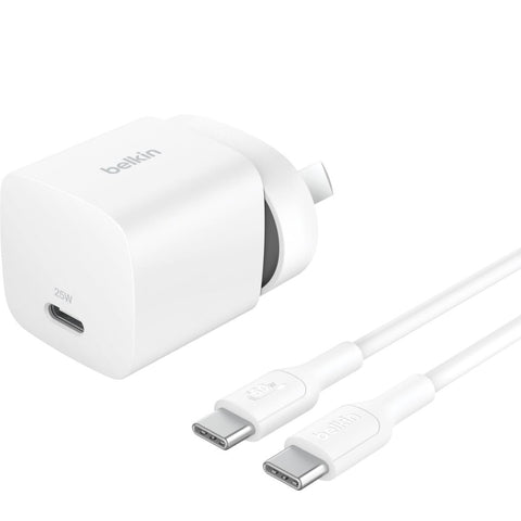 Belkin BoostCharge 25W PD Wall Charger with USB-C Cable [1m] (White)