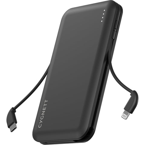 Cygnett ChargeUp Pocket Power Bank with Dual Intergrated Charging Cables [10K] (Black)
