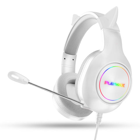 Playmax RGB Cat Ear Gaming Headset (White)