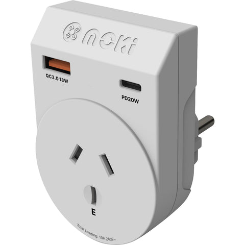 Moki Travel Adaptor Plus PD20W Type-C & QC 3.0 USB-A (Outbound - Europe)