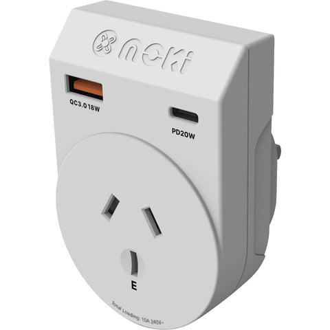 Moki Travel Adaptor Plus PD20W Type-C & QC 3.0 USB-A (Outbound - UK)