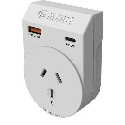 Moki Travel Adaptor Plus PD20W Type-C & QC 3.0 USB-A (Outbound - USA)