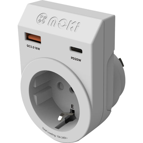 Moki Travel Adaptor Plus PD20W Type-C & QC 3.0 USB-A (Inbound - Europe)