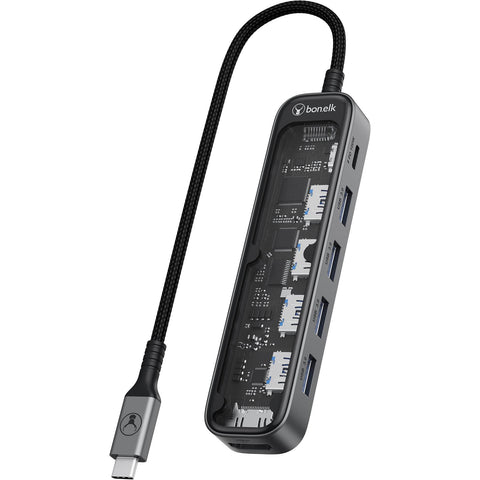 Bonelk Vision Long-Life USB-C to 6-in-1 Multiport Hub (SG/Clear)