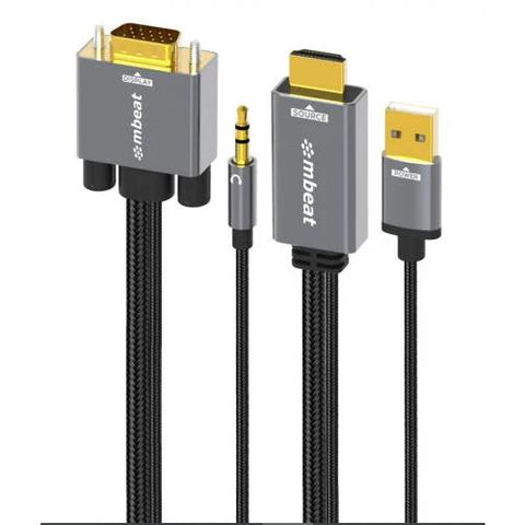 mbeat Tough Link HDMI to VGA Cable with USB Power & 3.5mm Audio [1.8m]