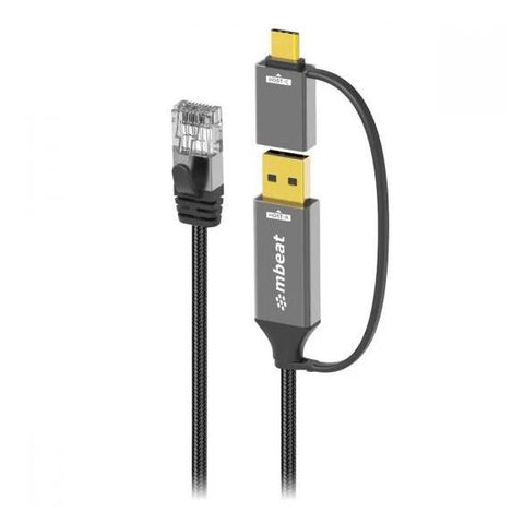 mbeat Tough Link USB & USB-C to RJ45 Ethernet Cable [2m] (Space Grey)