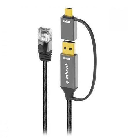 mbeat Tough Link USB & USB-C to RJ45 Ethernet Cable [3m] (Space Grey)