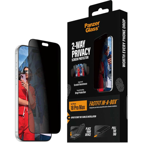 PanzerGlass 2-Way Privacy Screen Protector for iPhone 18 Pro Max with Ultra-Wide FASTFIT IN-A-BOX