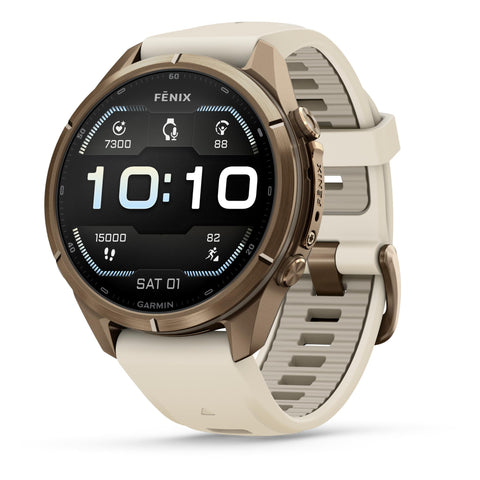 Garmin fenix 9 Pro 43mm (Autumn Gold Titanium with Cream/French Gray Silicone Band)