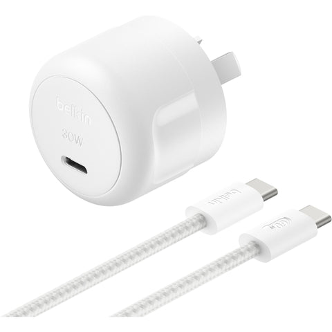Belkin BoostCharge Compact USB-C Wall Charger 30W with USB-C Cable (Silver)
