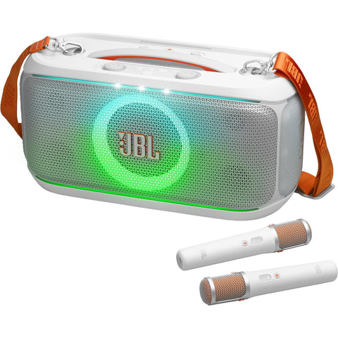 JBL PartyBox On The Go 2 Plus With EasySing AI Karaoke Mics (White)